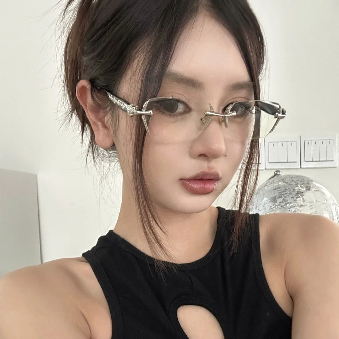 近视眼镜无框切边女带度数金属重工艺素颜Y2K复古辣妹欧美风女