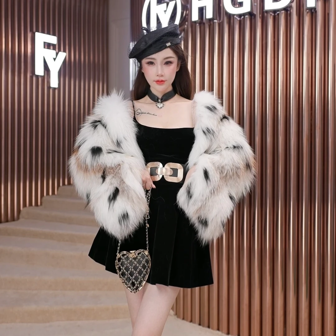 HGDF3050走秀款时尚潮流冬季稀有狐狸毛编织外套短款