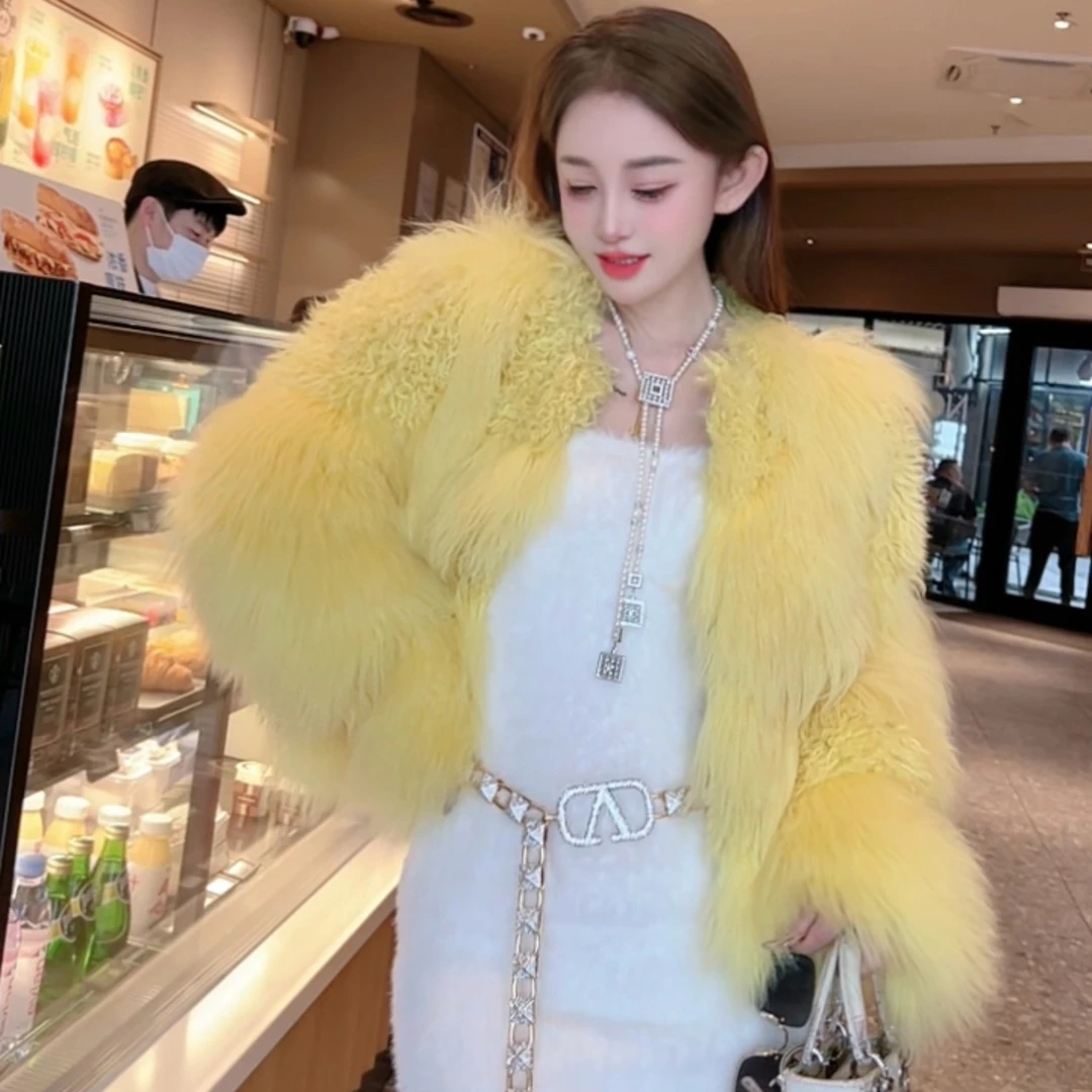 HGDF5021-1【财阀千金】欧货新款原创设计师时尚滩羊毛皮毛一体外套