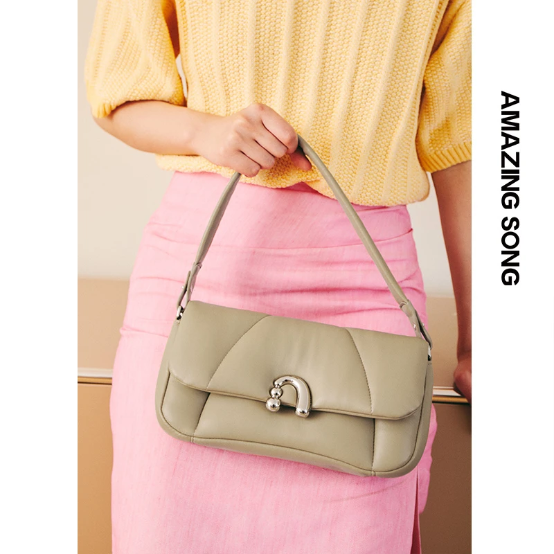 AmazingSong乙颂花卷包腋下法棍包时尚百搭轻奢羊皮单肩包斜跨包