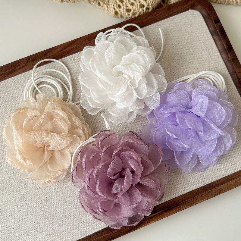 小众温柔花朵choker时尚优雅网纱花朵绑带项链ins网红大花朵脖颈