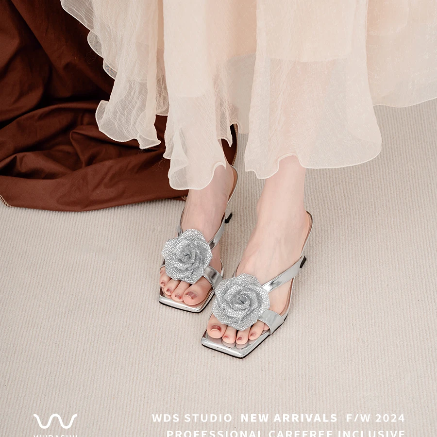 穿高跟鞋的吴大叔单鞋细跟法式半拖外穿时尚百搭气质方头女13-552