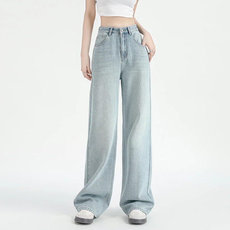 2024夏季新款高腰时尚百搭宽松显高显瘦韩版窄版垂感牛仔阔腿裤
