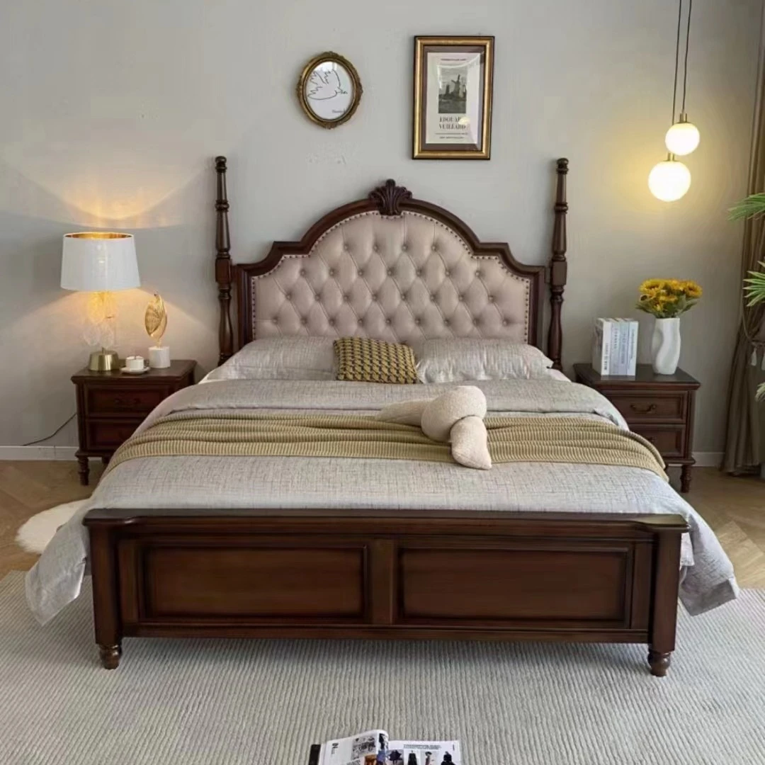 美式乡村木床主卧双人软包床复古做旧高档婚床1米8简约高箱储物