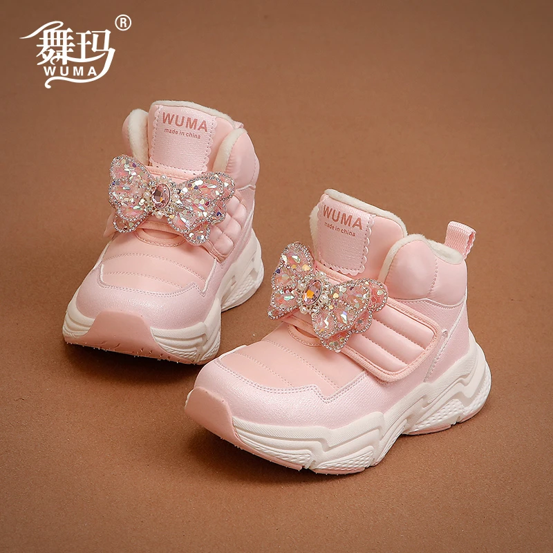 女童鞋儿童公主水晶运动鞋2025新款冬季宝宝加绒轻便慢跑鞋442320