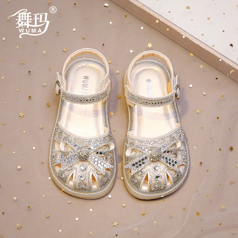 女童凉鞋2025夏季新款小女孩公主软底时尚包头水晶轻奢凉鞋422146