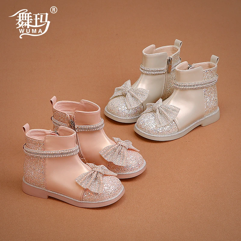 女童靴子儿童公主水晶靴2025新款冬季宝宝加绒时装短靴棉鞋442335