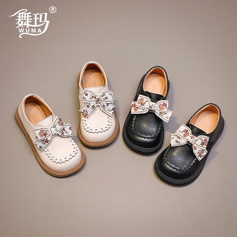 舞玛女童鞋子儿童真皮公主鞋2025春季新款宝宝洋气软底黑色411072