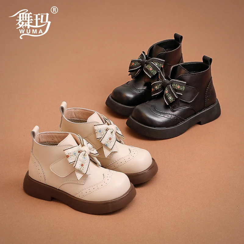 舞玛女童马丁靴儿童短靴2023新款宝宝秋冬季加绒女孩二棉鞋234275