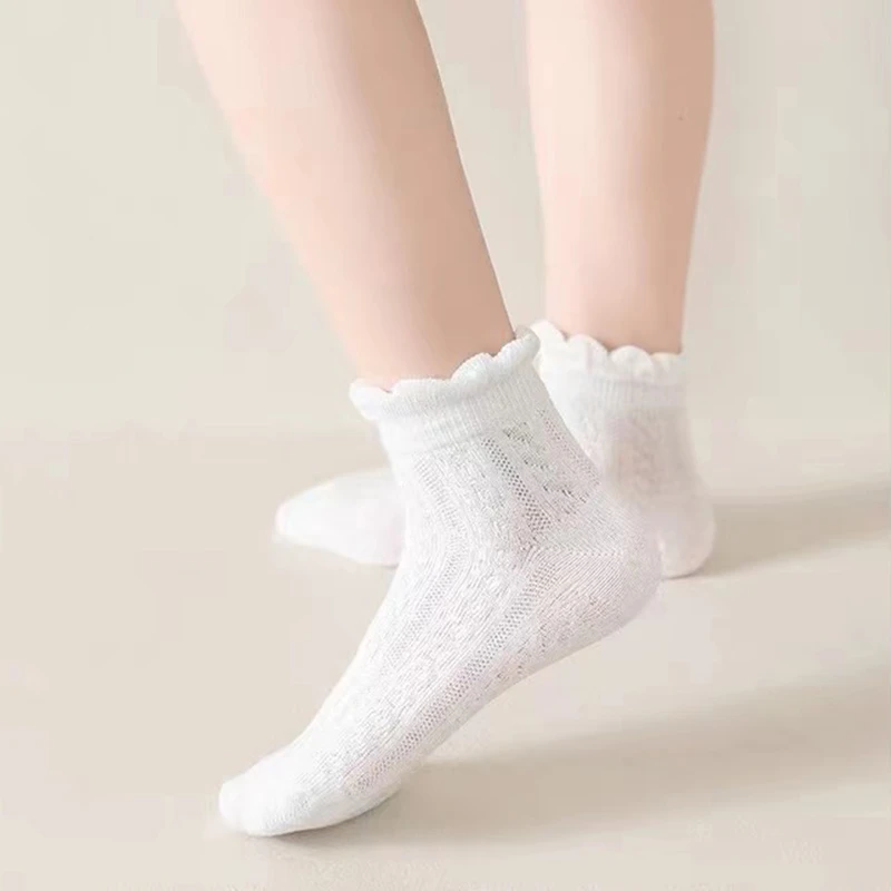 女童袜子春秋棉儿童白色花边蕾丝公主袜宝宝秋季中筒花边袜薄款