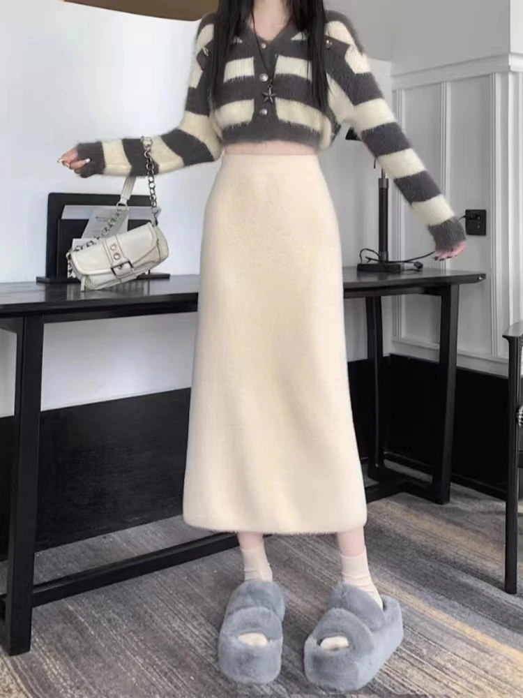 （301-400）秋冬中长款气质显瘦垂感百搭高腰时尚半身裙