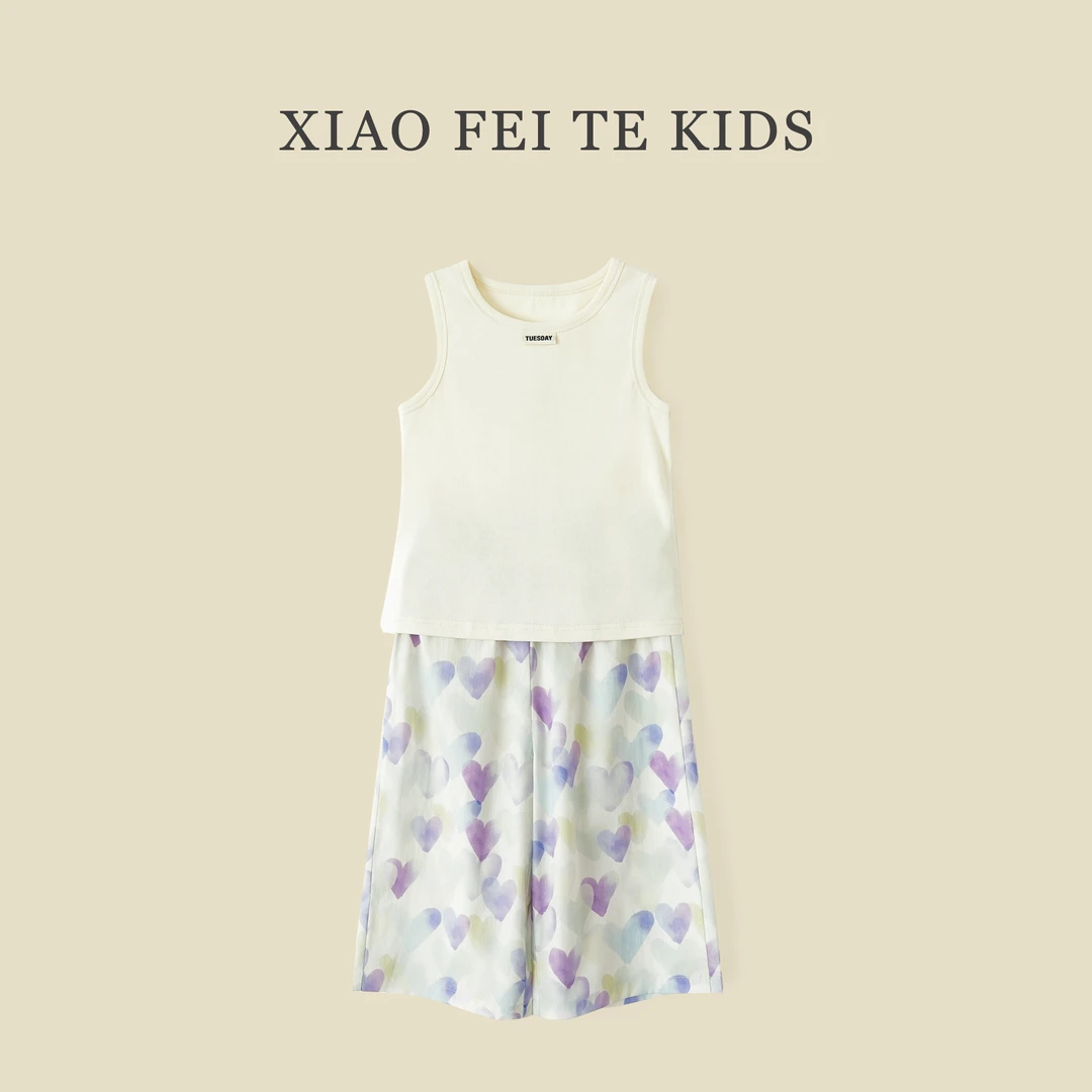 小菲特夏季女宝宝套装6-12岁中大童儿童透气背心套装YNTX42051