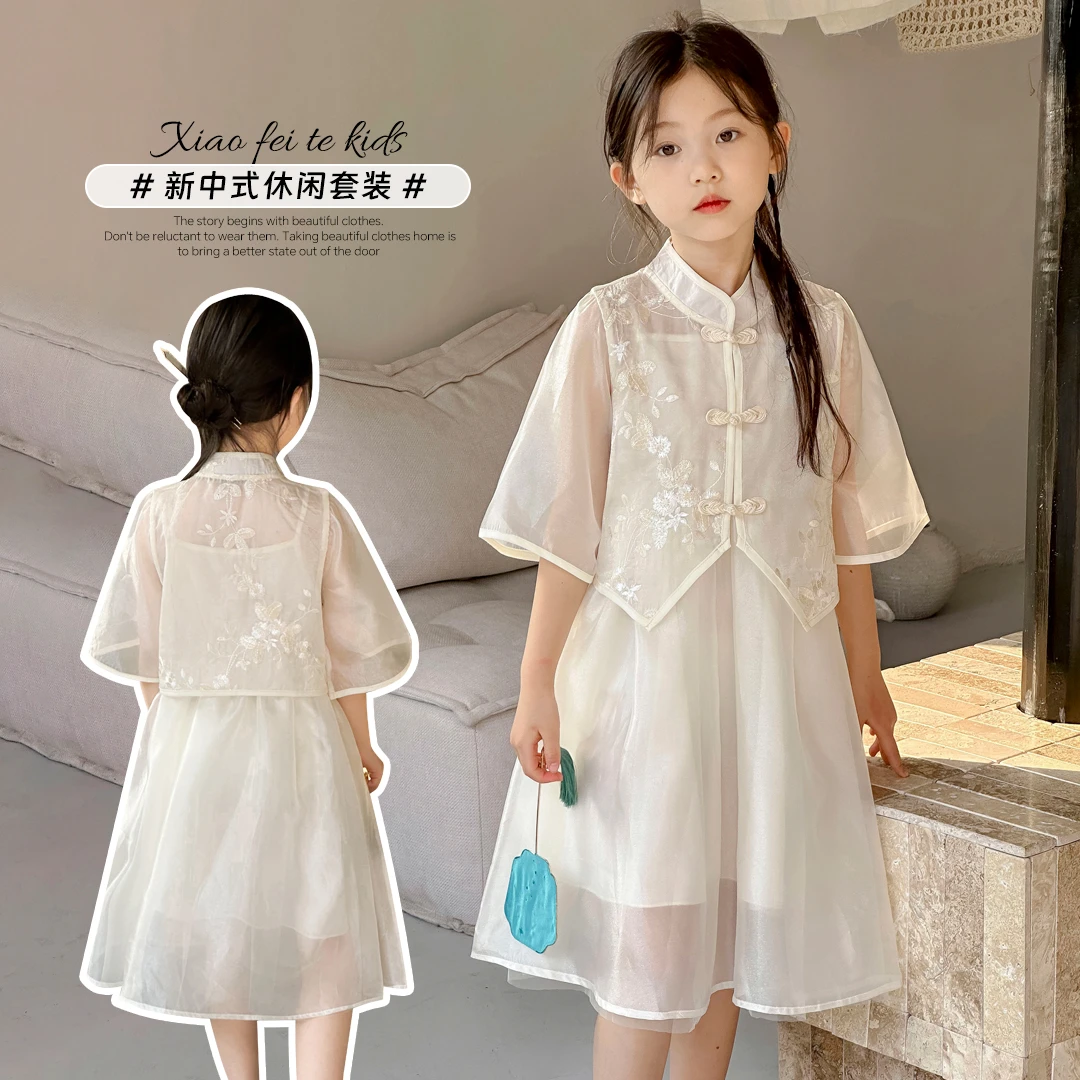 小菲特童装夏季新款女童中大童6-12岁新中式连衣裙套装 YNTX40956