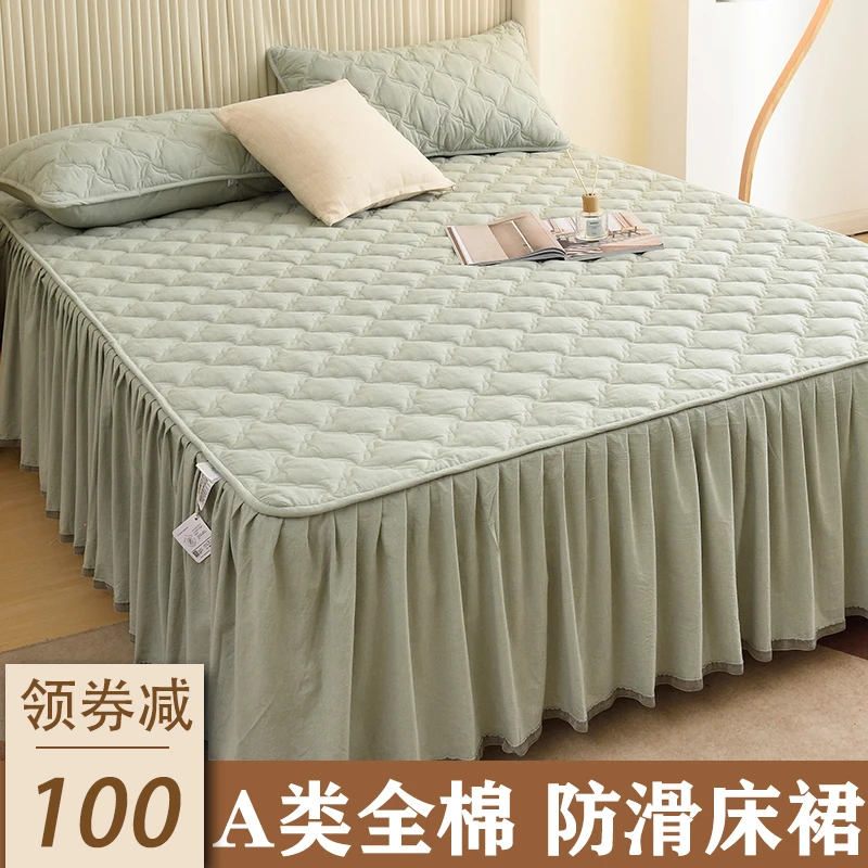 新款A类纯棉加厚床裙单件床垫保护套防尘床罩防滑床单套四季机洗