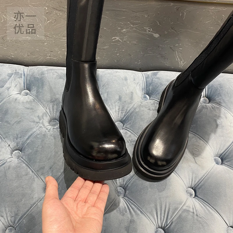 秋冬款 显瘦骑士靴厚底长靴高筒靴子潮大幂幂同款内里加绒