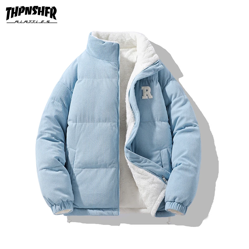 THPNSHFR大码男棉服冬季加绒加厚棉衣青少年连帽潮流男保暖面包服