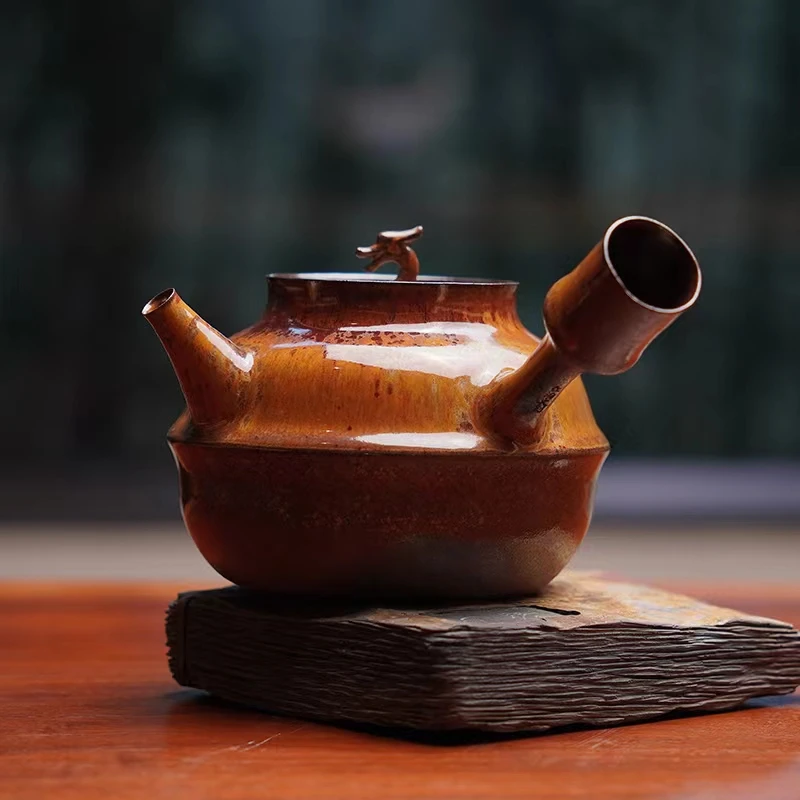 天池茶业定制火龙吐珠砂铫红泥薄胎电陶炉炭炉烧水煮茶