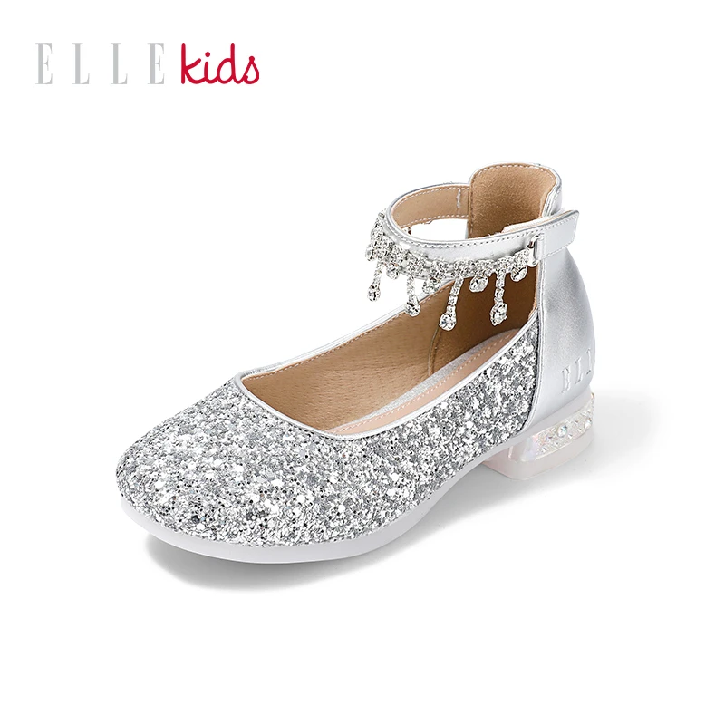 ELLE KIDS春秋新款女童闪亮鞋软底女孩公主鞋钻石水晶鞋演出童鞋