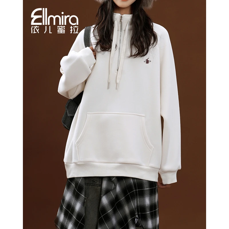 8834卫衣加绒冬季上衣套头运动宽松学院风2024新款洋气时尚潮