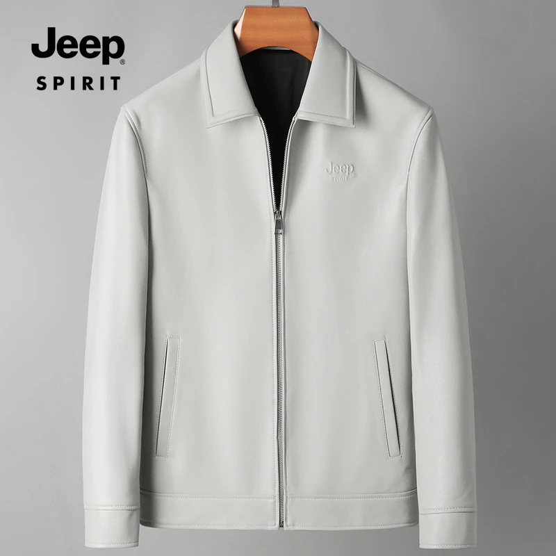 JEEP SPIRIT秋季男头层绵羊皮皮衣休闲时尚潮流百搭翻领皮夹克