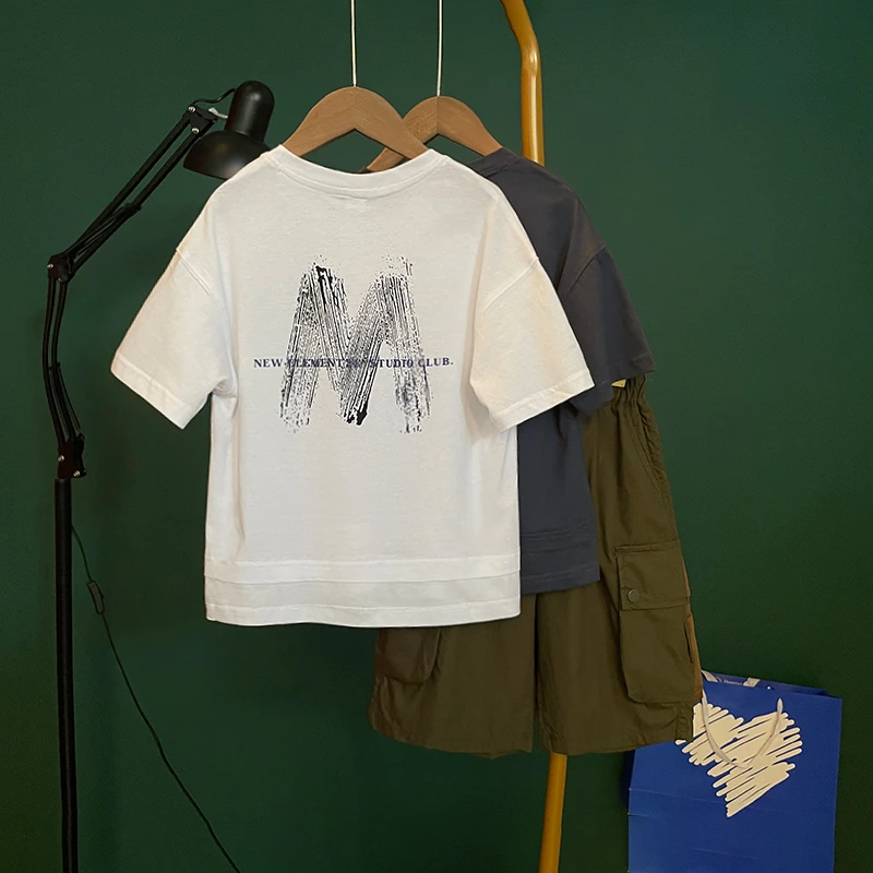 男童夏季短袖儿童T恤2024新款休闲宽松百搭洋气时髦大童夏装半袖