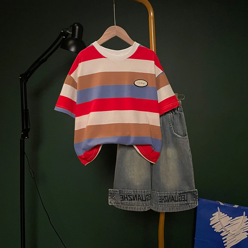 男童夏季短袖2024新款儿童T恤时尚休闲宽松韩版撞色中大童半袖潮