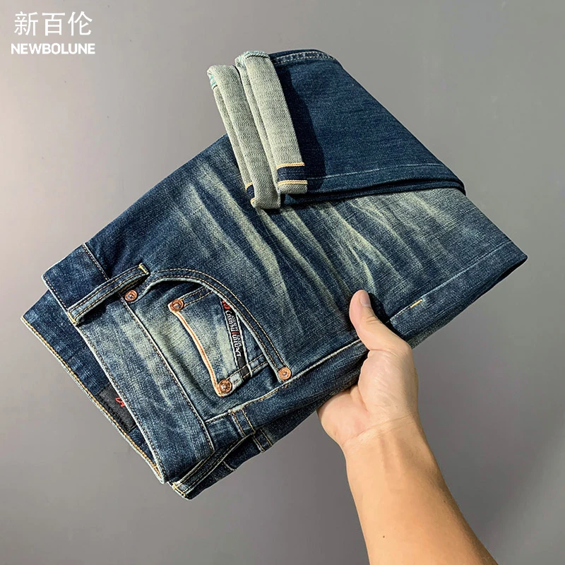 NEW BOLUNE/新百伦春季新品休闲复古风百搭修身小直筒男款牛仔裤