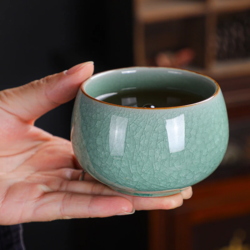 汝窑冰花主人杯单杯开片个人专用茶杯陶瓷品茗杯功夫茶具茶盏家用