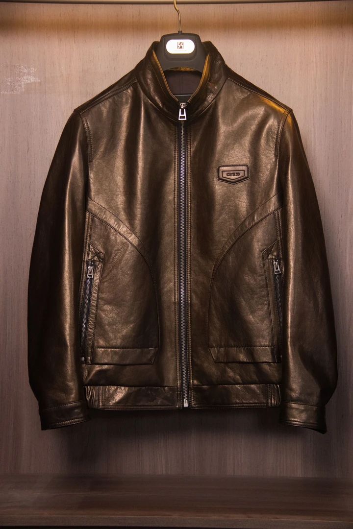 【伍肆柒】新款头层绵羊皮油蜡外套真皮夹克宽松黑色休闲百搭皮衣