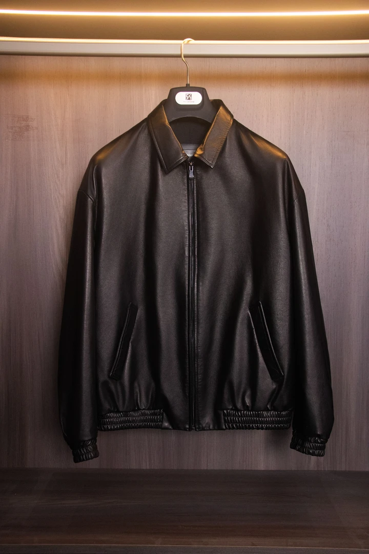 【伍肆柒】2025单款男头层小牛皮外套真皮夹克宽松潮流黑色休闲百搭