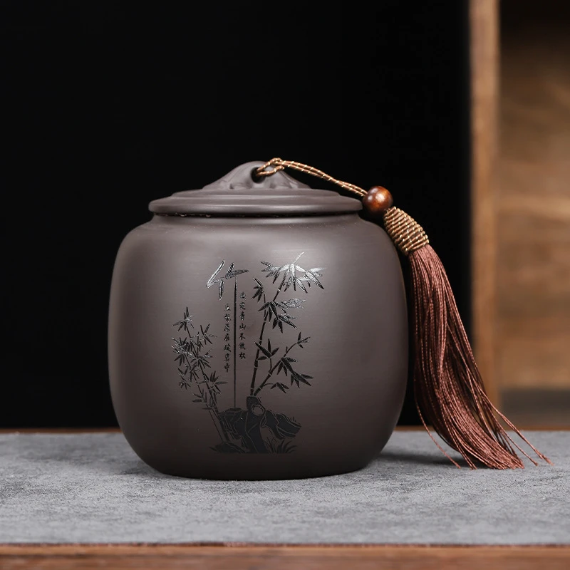 紫砂茶叶罐复古陶瓷家用密封罐大号半斤装红茶普洱散茶储茶罐