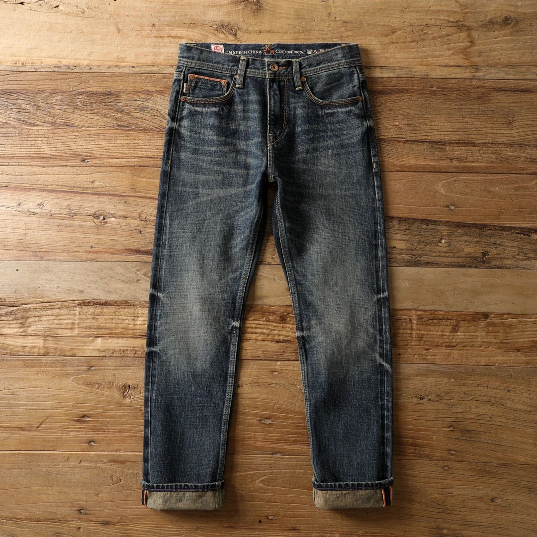KM8012赤耳丹宁牛仔裤复古蓝秋冬新款男士501版型14oz含九分