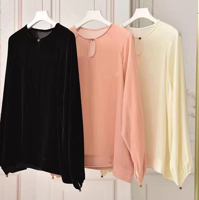 MSC高定  真丝丝绒玉石扣上衣  镜布