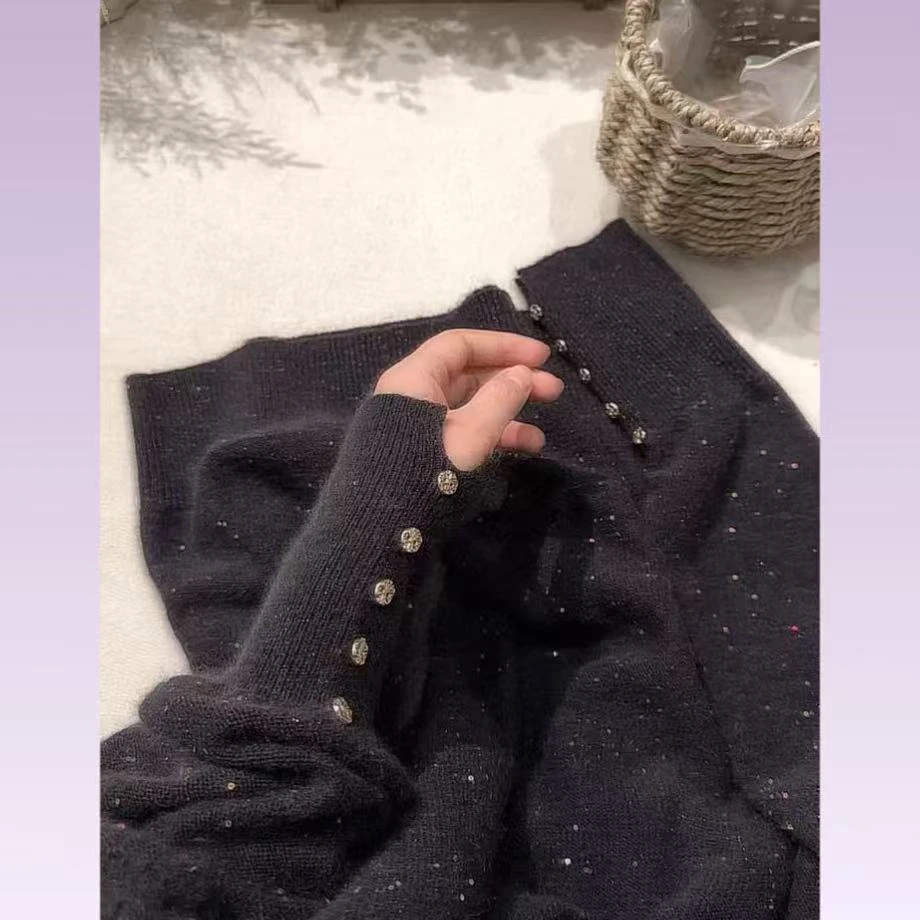 【细闪】显瘦长袖针织时尚百搭翻领秋冬毛衣上衣