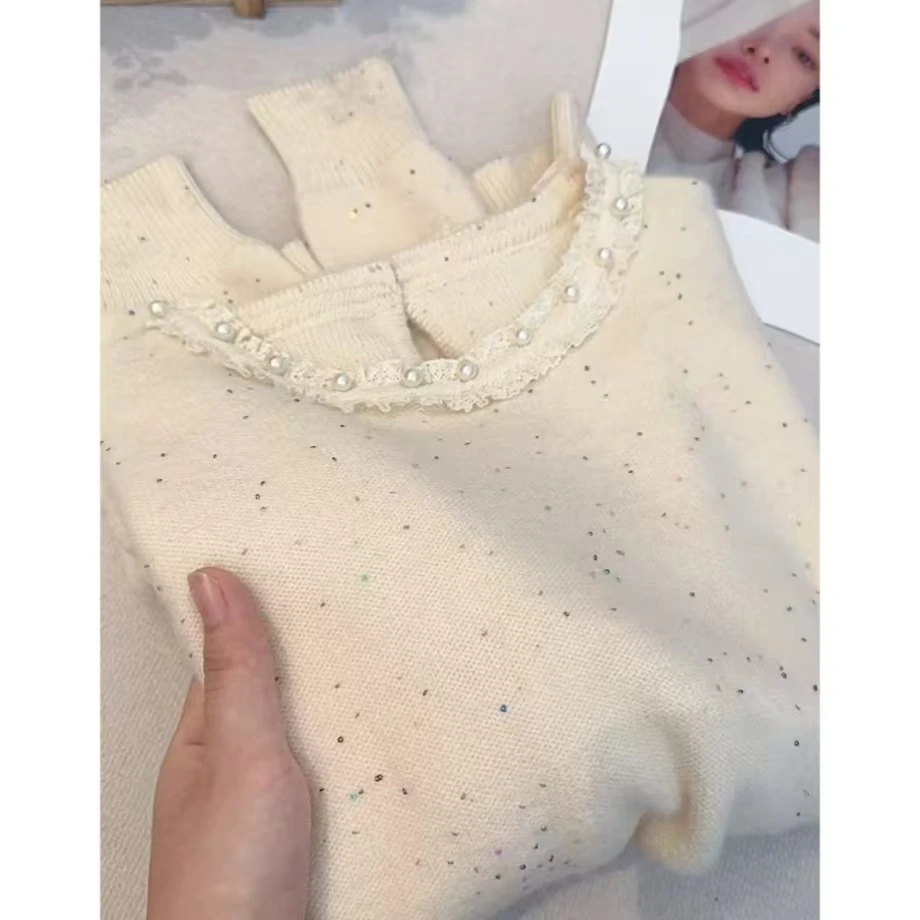 【奶糖】秋冬季新款刺绣双层门襟宽松软糯针织开衫女