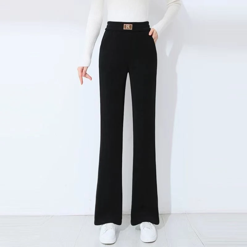 （以直播实物为准，裤长约96）2024冬季百搭休闲高腰加绒微喇叭裤226