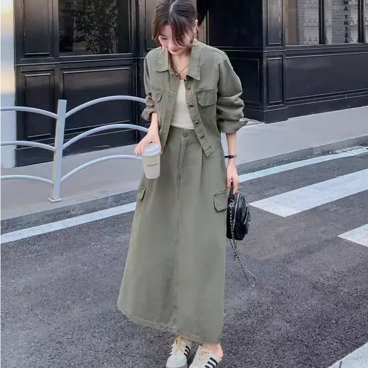 （以直播间实物为准，衣长约47裙长约80）秋季新款牛仔套装032