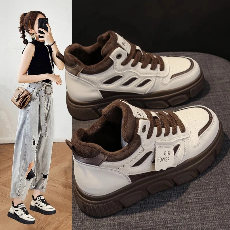加绒高帮鞋子女秋冬厚底板鞋2024新款休闲运动保暖棉鞋女款小白鞋