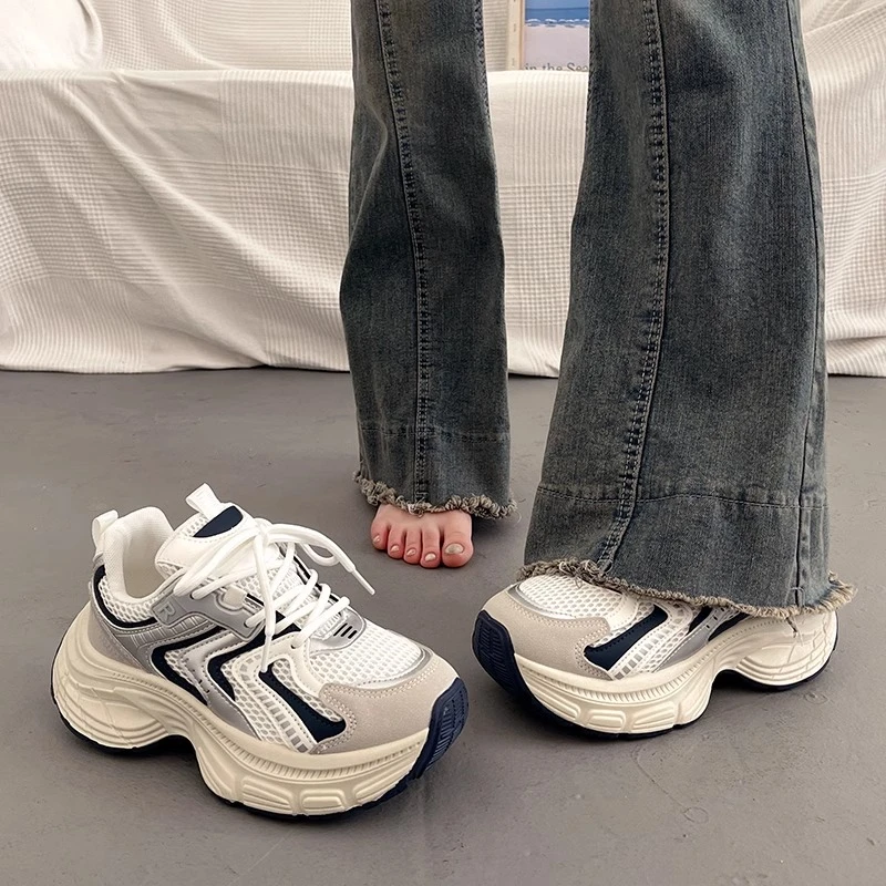 爆款厚底松糕老爹鞋女夏季小个子增高2024新款网面透气休闲运动鞋