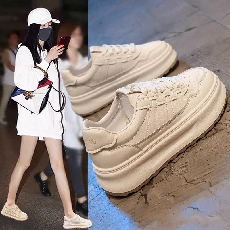 厚底小白鞋女款2024新款爆款秋季运动百搭松糕女鞋学生三条杠板鞋