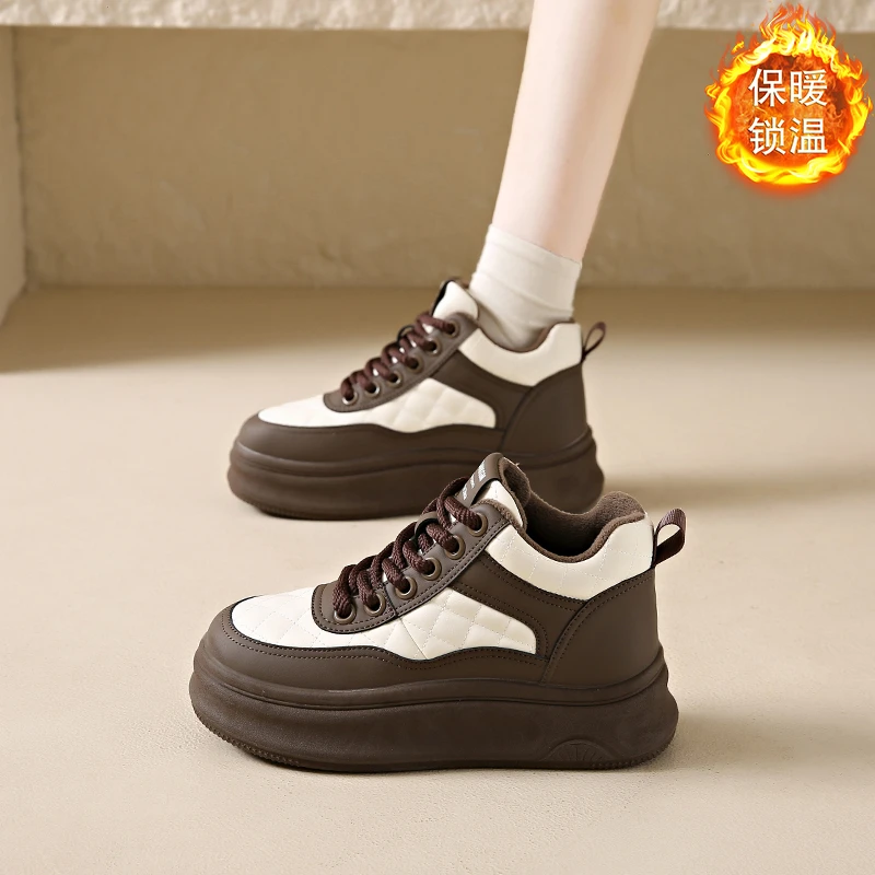 爆款高帮板鞋女ins潮2024秋冬新款百搭厚底加绒休闲运动小白棉鞋