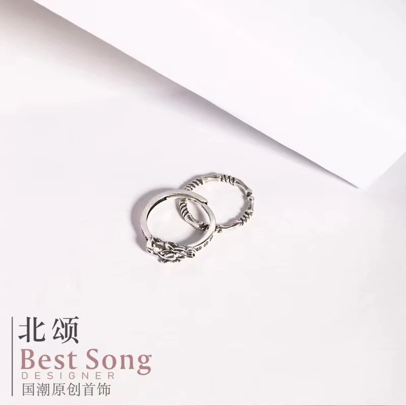 925银戒指 北颂【杏运】原创设计小众复古叠搭彩色简约冷淡风银戒指
