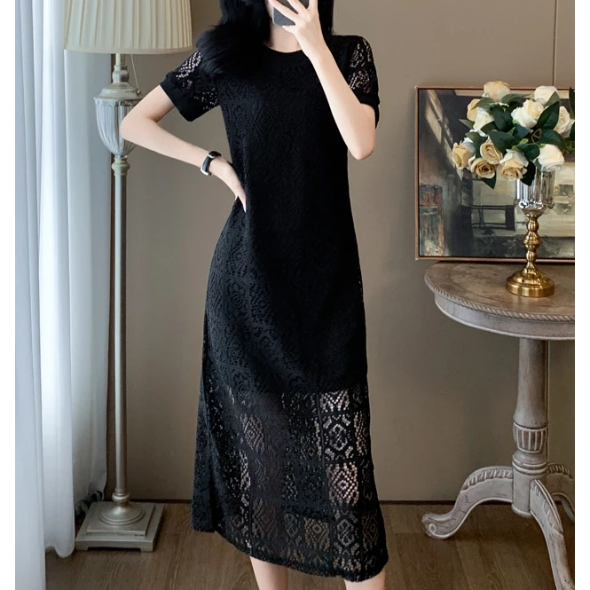 大码女装2025夏季新款休闲温柔风微胖妹妹洋气镂空宽松连衣裙子潮