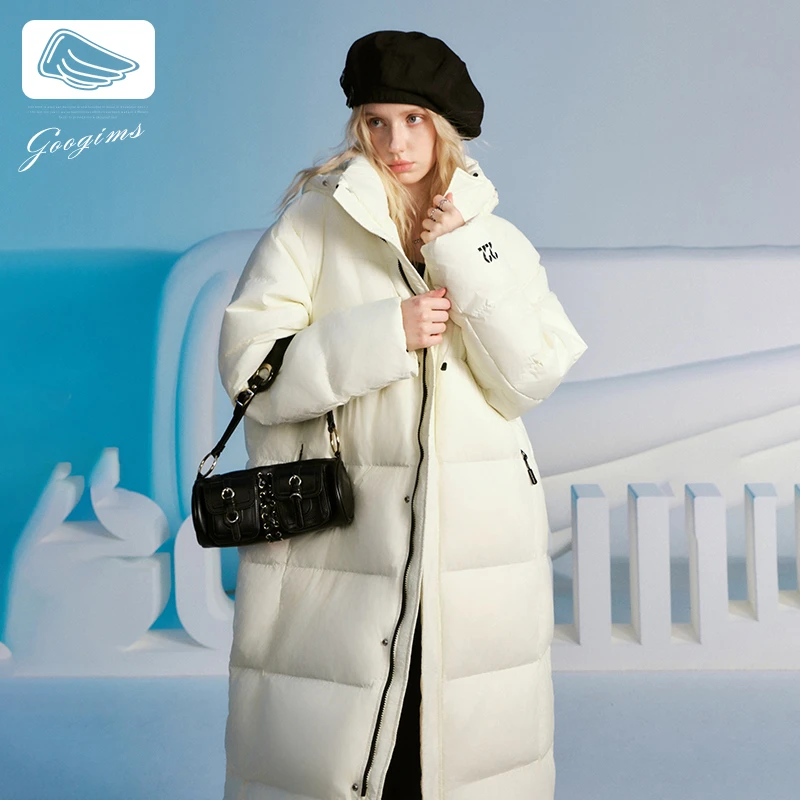 韩国Googims中长款羽绒服情侣款运动冬装外套白鸭绒冬季保暖大衣