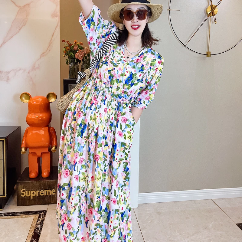 【连衣裙合集】棉绸印花碎花人造棉夏季收腰显瘦中长款宽松连衣裙