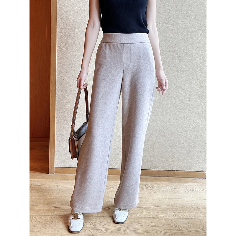 左左家  秋冬保暖厚款！松紧高腰显瘦羊毛呢阔腿裤女休闲直筒长裤