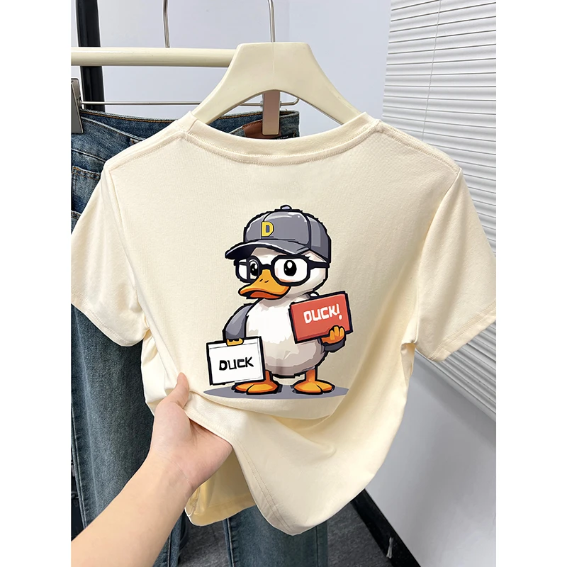 圆领卡通印花正肩短袖t恤女夏季新款设计感减龄显瘦小个子上衣