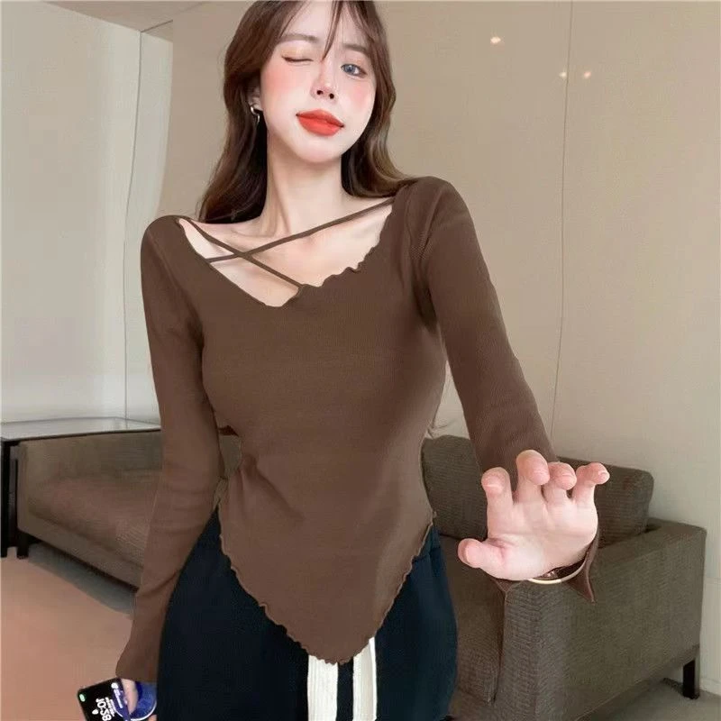 胖丫家-011纯欲风修身打底小众不规则内搭秋冬打底上衣显瘦时尚