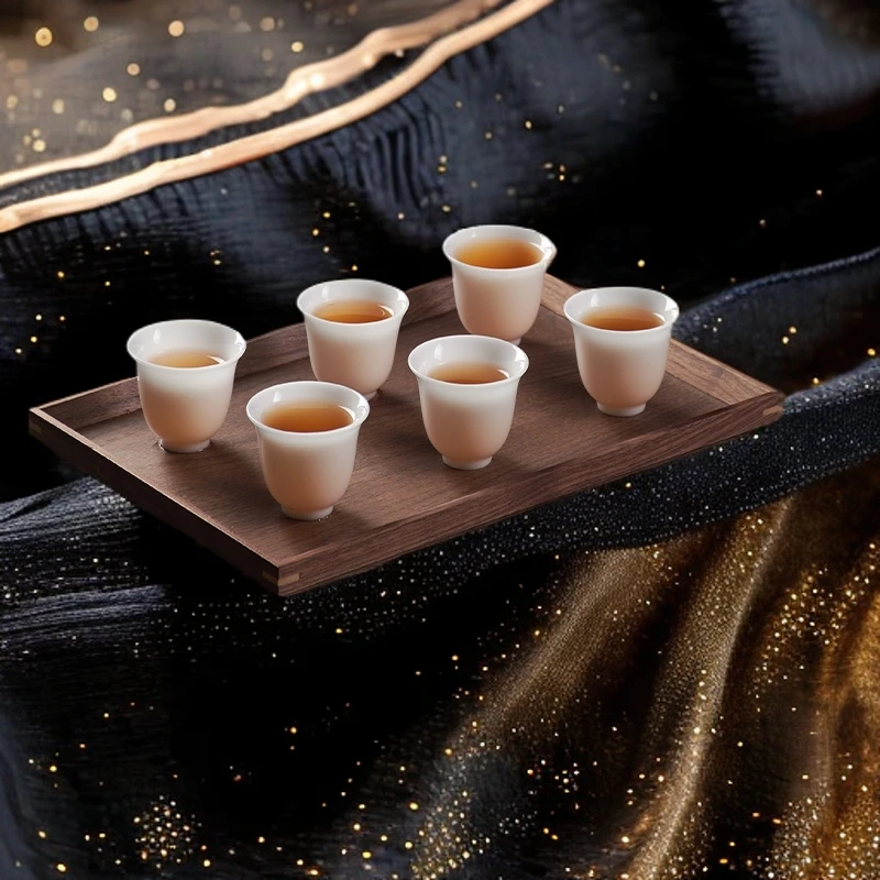 冰种羊脂玉瓷茶杯6只装薄胎功夫小茶杯高档家用茶托盘品茗杯套装