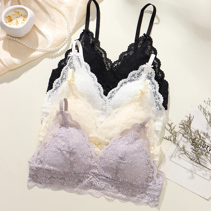 茵可可【莫奈花园风】性感深V蕾丝文胸大胸显小夏季薄款内衣无钢圈Q